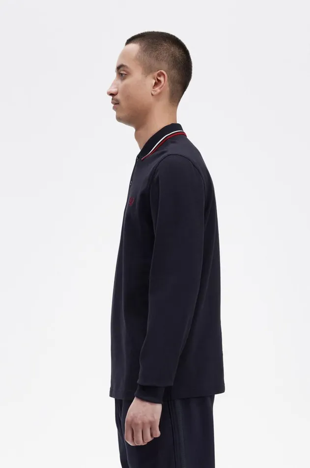 Men Polo Shirts Fred Perry M3636 Navysnow Whiteburnt Red