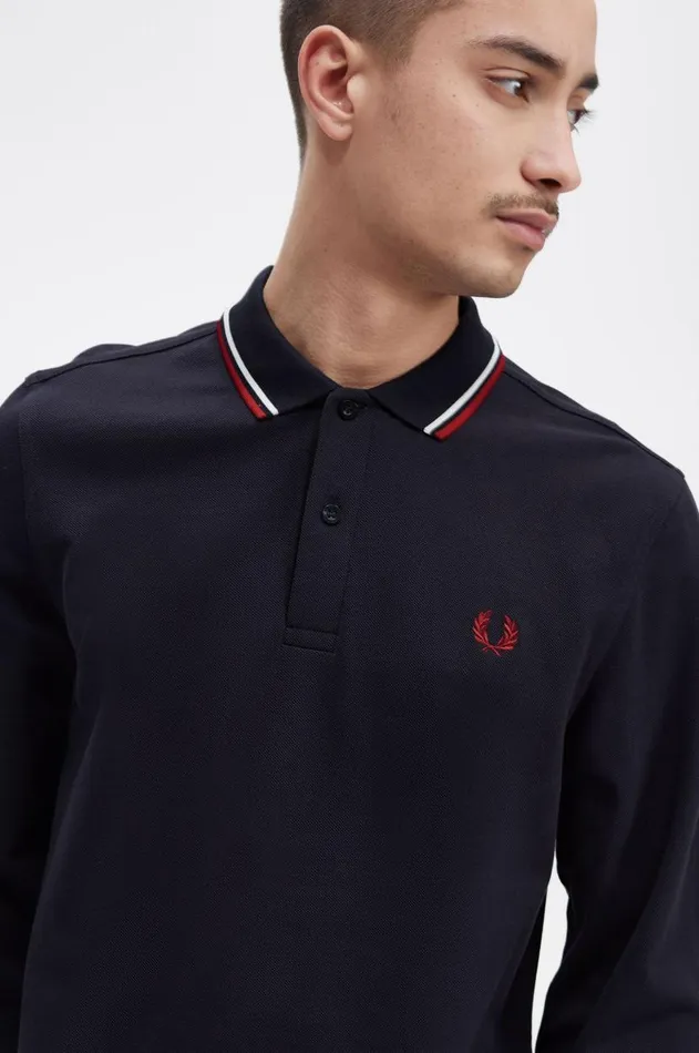 Men Polo Shirts Fred Perry M3636 Navysnow Whiteburnt Red