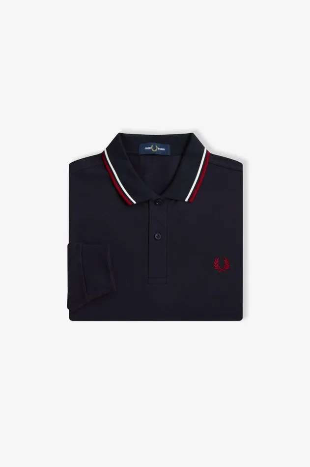 Men Polo Shirts Fred Perry M3636 Navysnow Whiteburnt Red