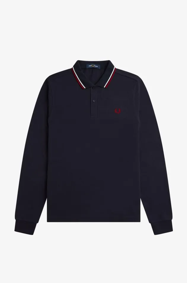 Men Polo Shirts Fred Perry M3636 Navysnow Whiteburnt Red