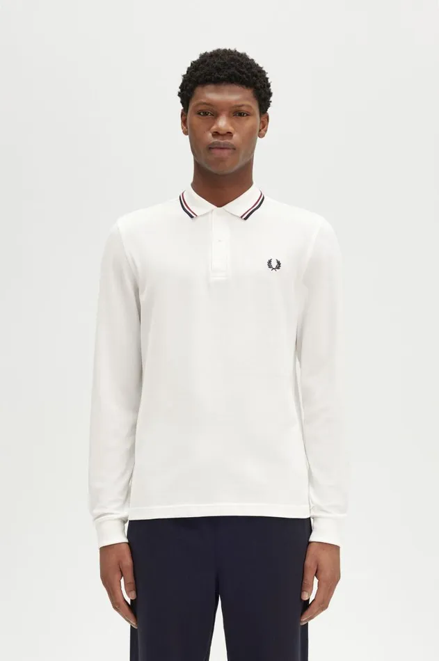 Men Polo Shirts Fred Perry M3636 Snow Whiteburnt Rednavy