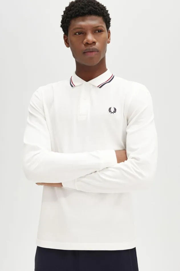 Men Polo Shirts Fred Perry M3636 Snow Whiteburnt Rednavy