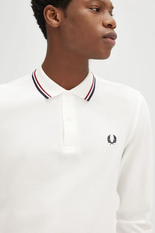 Men Polo Shirts Fred Perry M3636 Snow Whiteburnt Rednavy