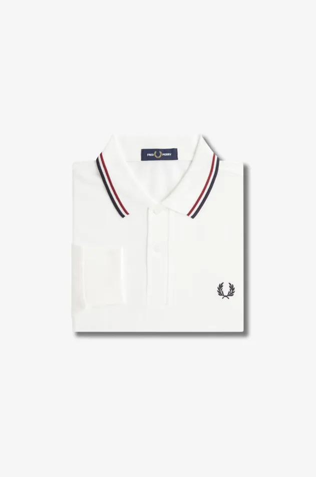 Men Polo Shirts Fred Perry M3636 Snow Whiteburnt Rednavy