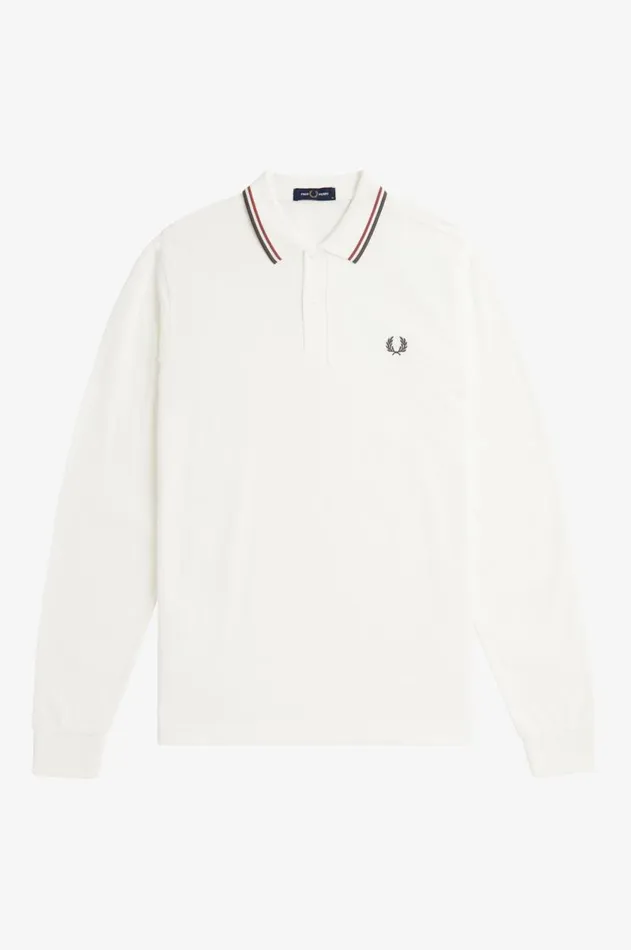 Men Polo Shirts Fred Perry M3636 Snow Whiteburnt Rednavy