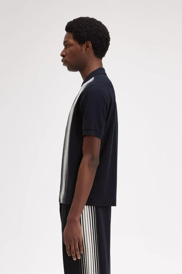 Men Polo Shirts Fred Perry Ombre Stripe Zip Through Polo Shirt Navy