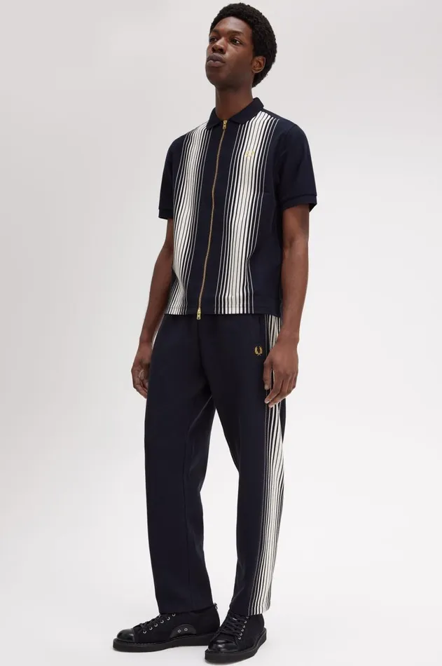 Men Polo Shirts Fred Perry Ombre Stripe Zip Through Polo Shirt Navy