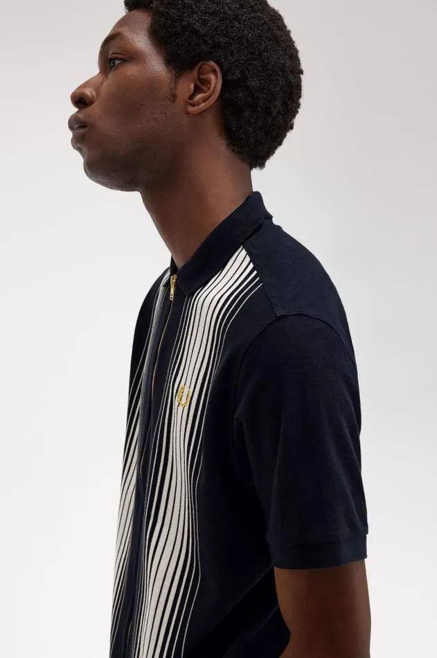 Men Polo Shirts Fred Perry Ombre Stripe Zip Through Polo Shirt Navy