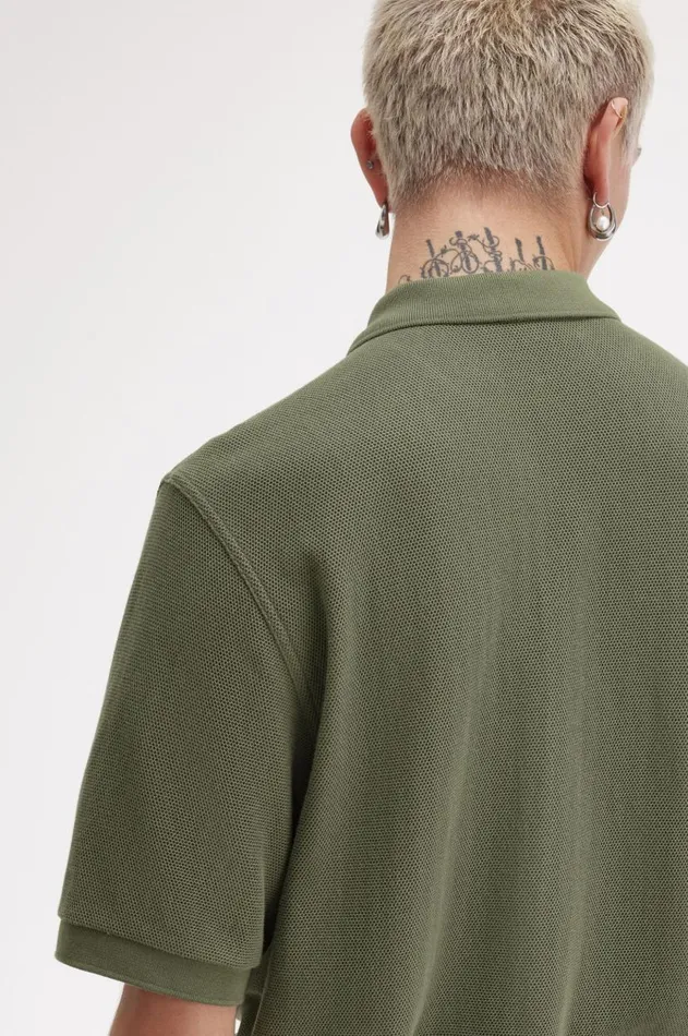 Men Polo Shirts Fred Perry Panelled Button Through Polo Shirt Laurel Wreath Green