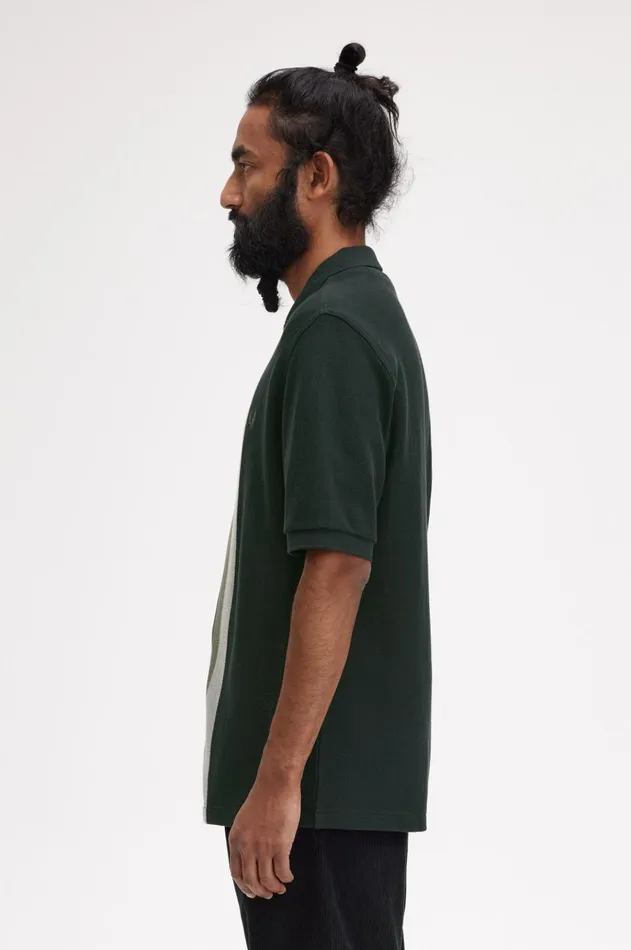 Men Polo Shirts Fred Perry Panelled Button Through Polo Shirt Night Green