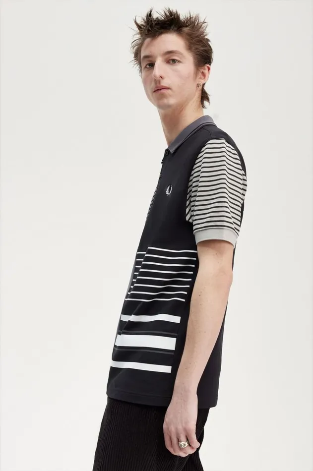 Men Polo Shirts Fred Perry Patchwork Fred Perry Shirt Black
