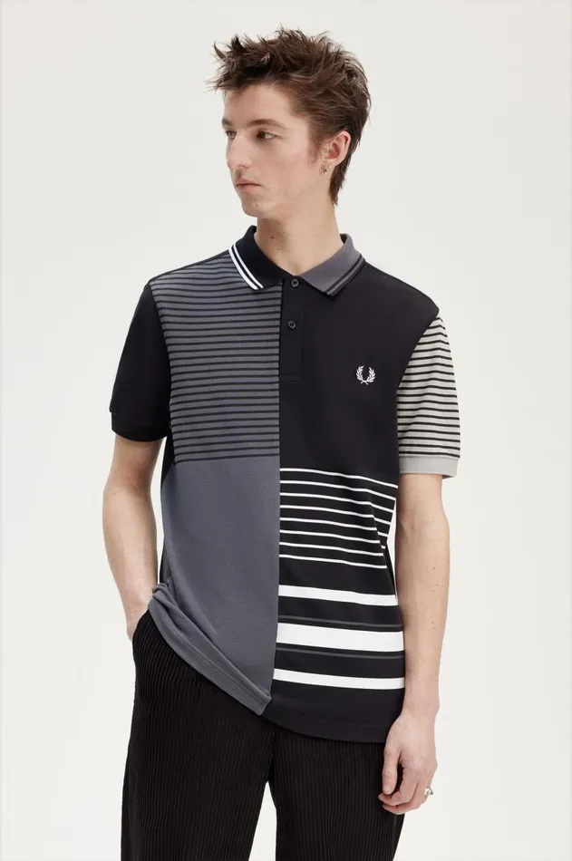 Men Polo Shirts Fred Perry Patchwork Fred Perry Shirt Black