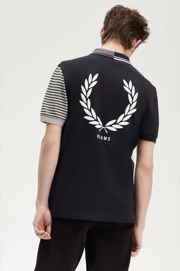 Men Polo Shirts Fred Perry Patchwork Fred Perry Shirt Black