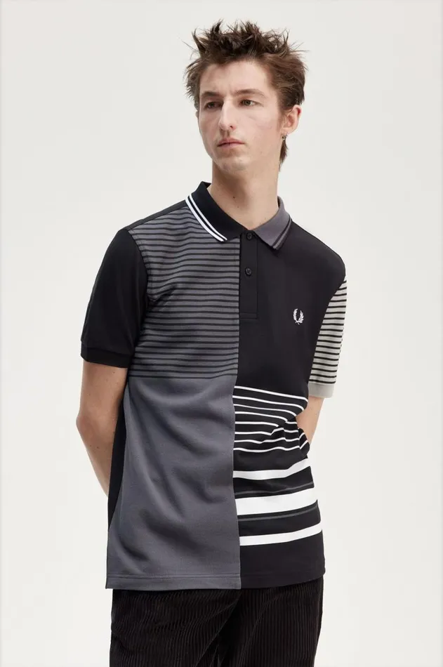 Men Polo Shirts Fred Perry Patchwork Fred Perry Shirt Black