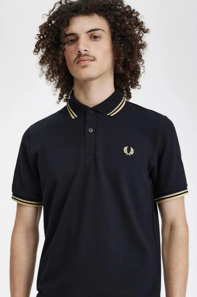 Men Polo Shirts Fred Perry Shanghai M12 Blackchampagnechampagne