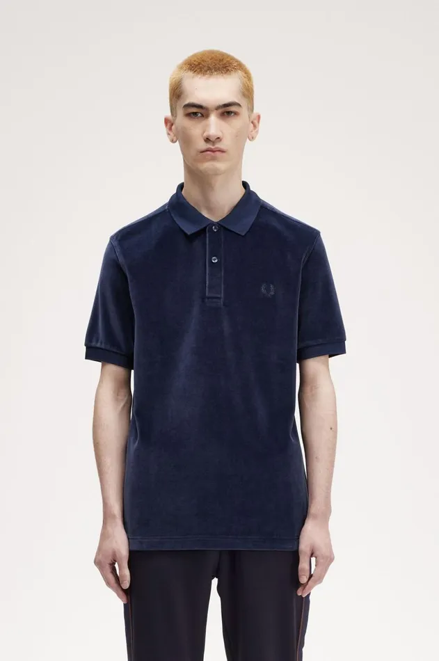 Men Polo Shirts Fred Perry Velour Polo Shirt Dark Carbon