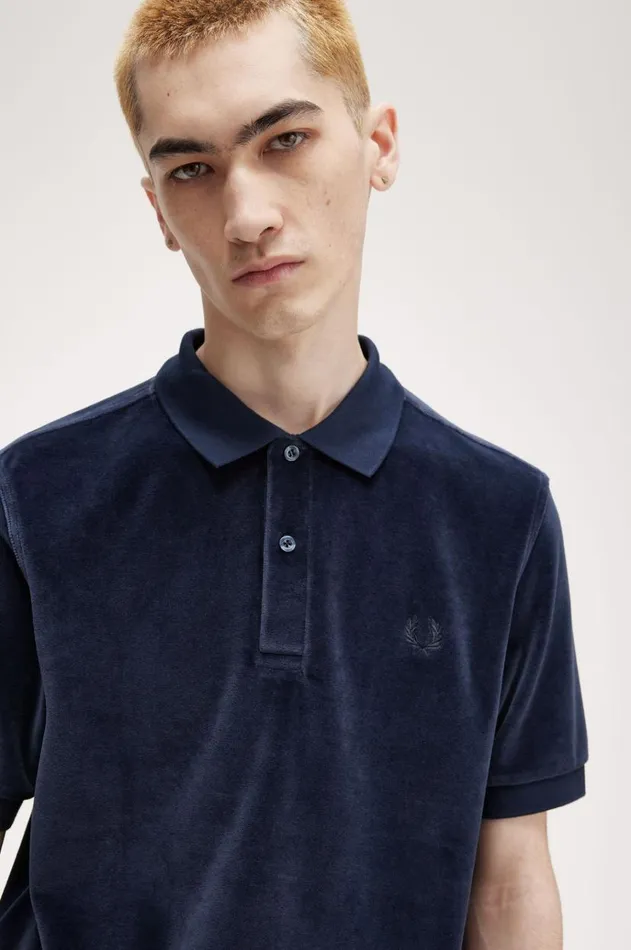 Men Polo Shirts Fred Perry Velour Polo Shirt Dark Carbon