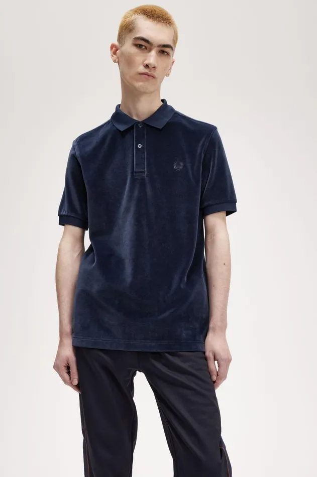 Men Polo Shirts Fred Perry Velour Polo Shirt Dark Carbon
