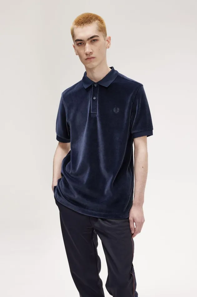 Men Polo Shirts Fred Perry Velour Polo Shirt Dark Carbon