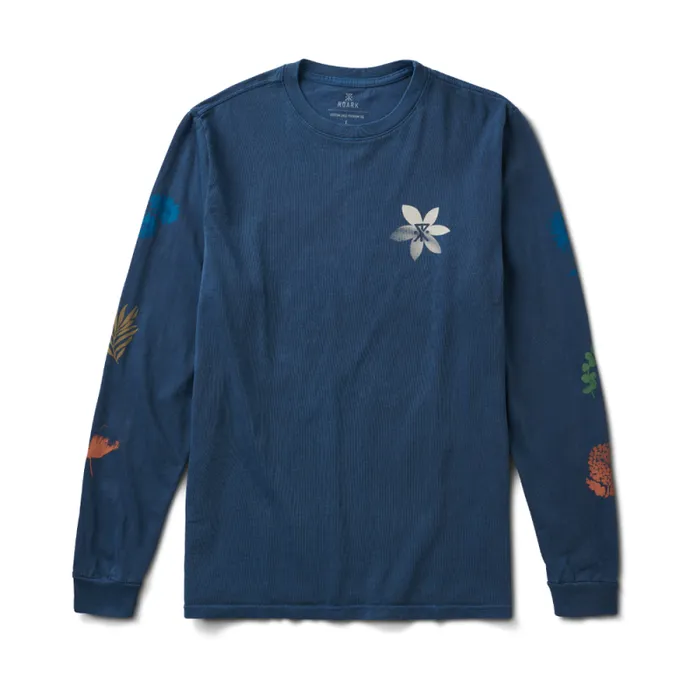 Men Roark Tees Xerox Floral Long Sleeve Premium Tee Blue Grey Hama Wash