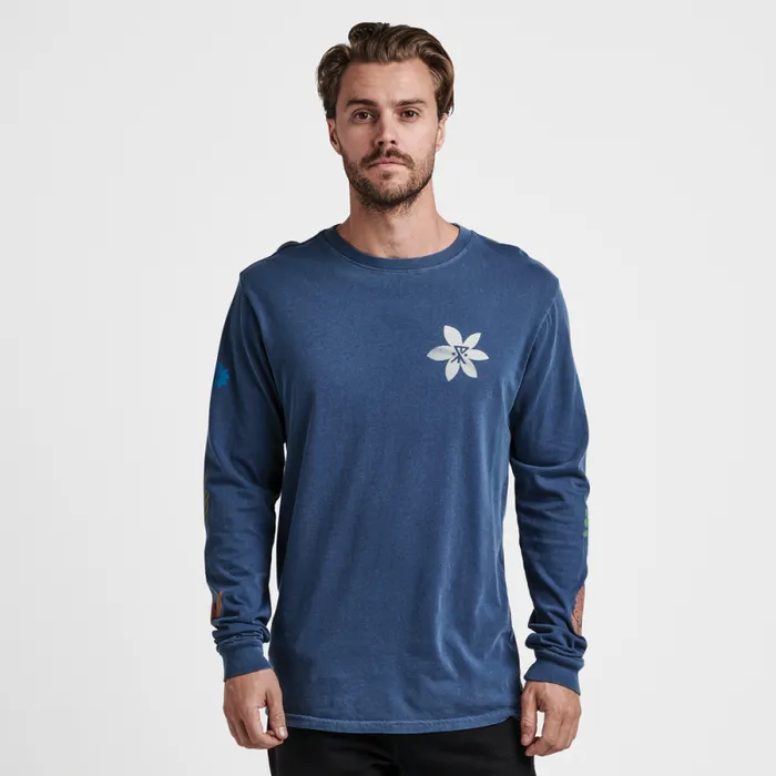 Men Roark Tees Xerox Floral Long Sleeve Premium Tee Blue Grey Hama Wash