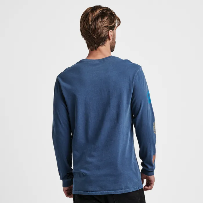 Men Roark Tees Xerox Floral Long Sleeve Premium Tee Blue Grey Hama Wash