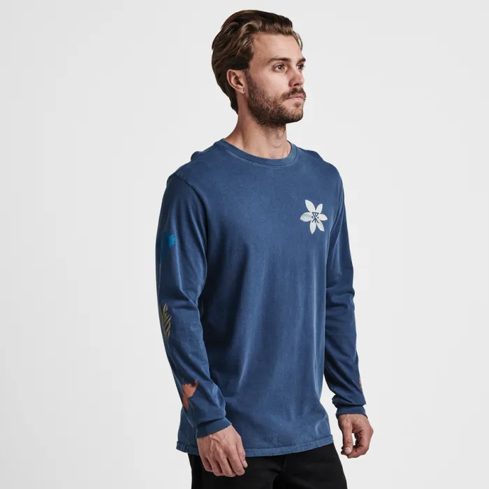 Men Roark Tees Xerox Floral Long Sleeve Premium Tee Blue Grey Hama Wash