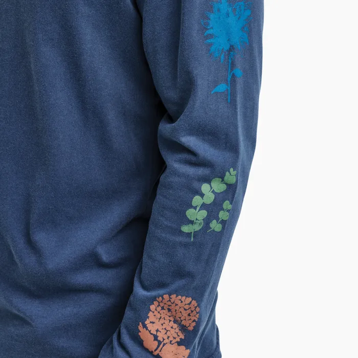 Men Roark Tees Xerox Floral Long Sleeve Premium Tee Blue Grey Hama Wash