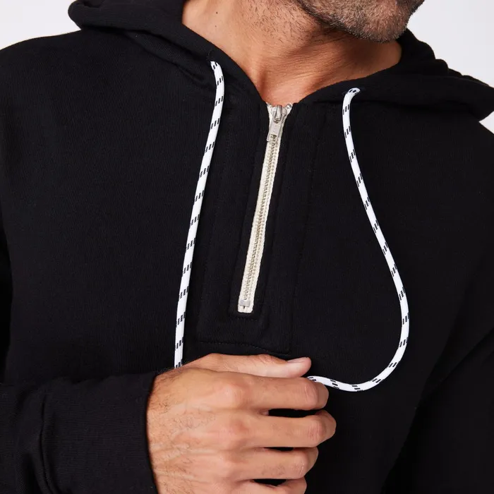 Men Sale MONROW Bungee Cord Quarter Zip Hoody Black