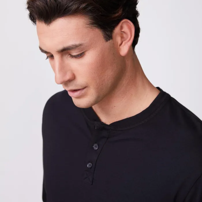 Men Sale MONROW Long Sleeve Henley Black