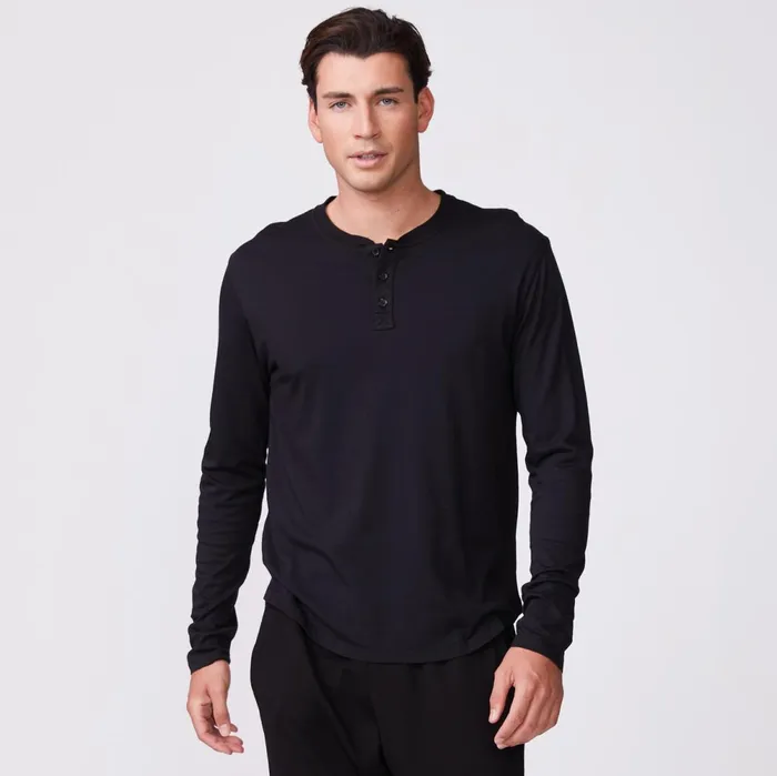 Men Sale MONROW Long Sleeve Henley Black