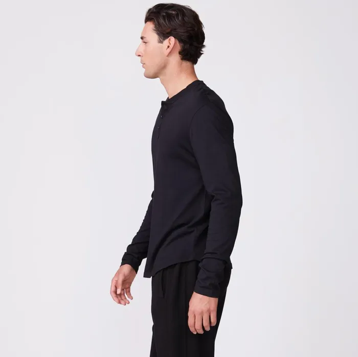 Men Sale MONROW Long Sleeve Henley Black