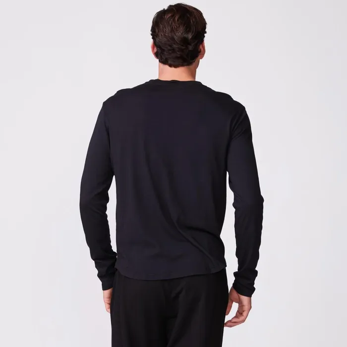 Men Sale MONROW Long Sleeve Henley Black