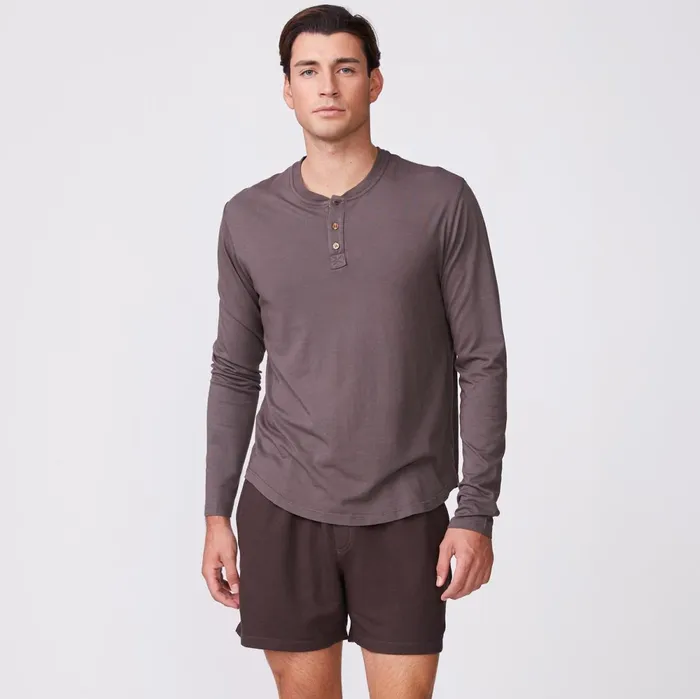 Men Sale MONROW Long Sleeve Henley Cocoa