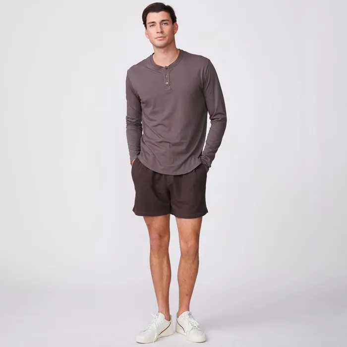 Men Sale MONROW Long Sleeve Henley Cocoa