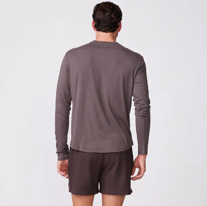 Men Sale MONROW Long Sleeve Henley Cocoa