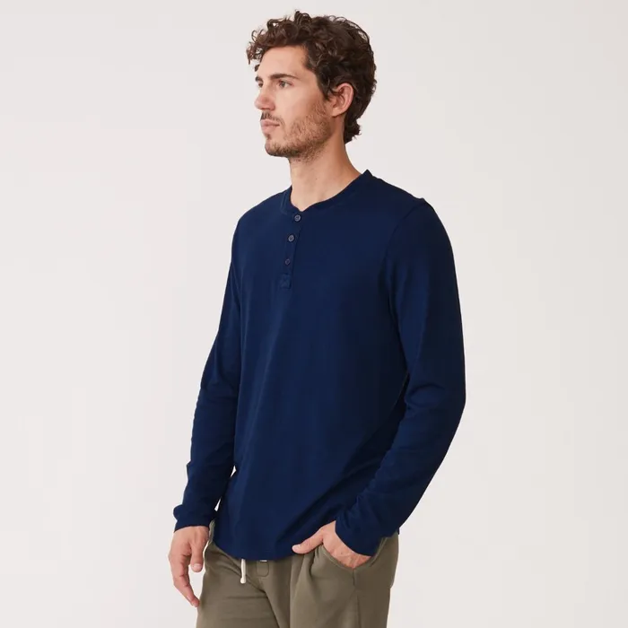 Men Sale MONROW Long Sleeve Henley Navy Blue