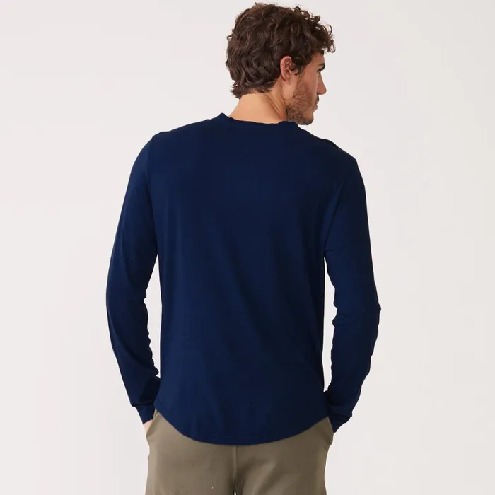 Men Sale MONROW Long Sleeve Henley Navy Blue
