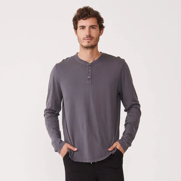 Men Sale MONROW Long Sleeve Henley Vintage Black