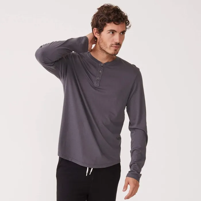 Men Sale MONROW Long Sleeve Henley Vintage Black