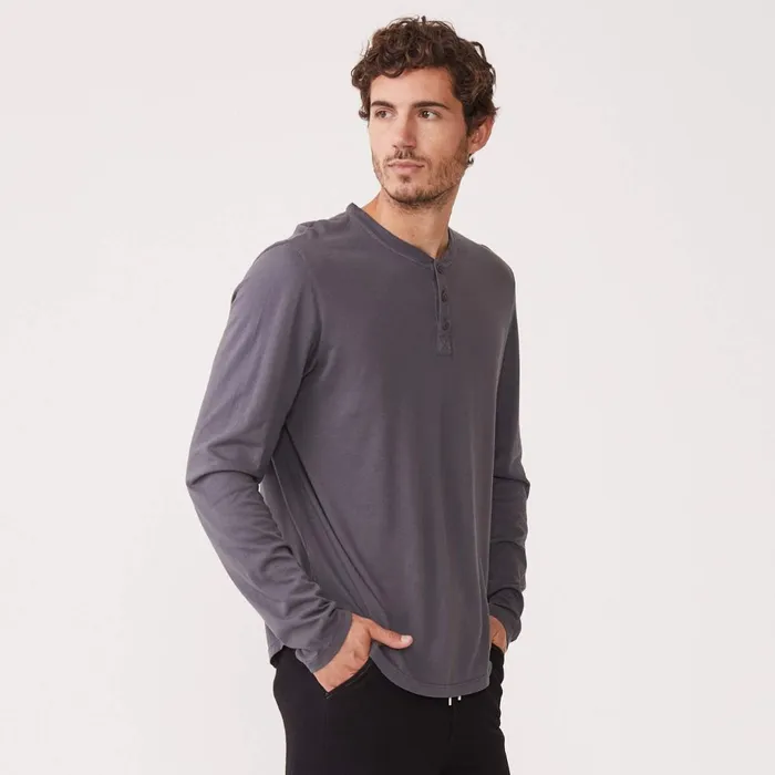 Men Sale MONROW Long Sleeve Henley Vintage Black