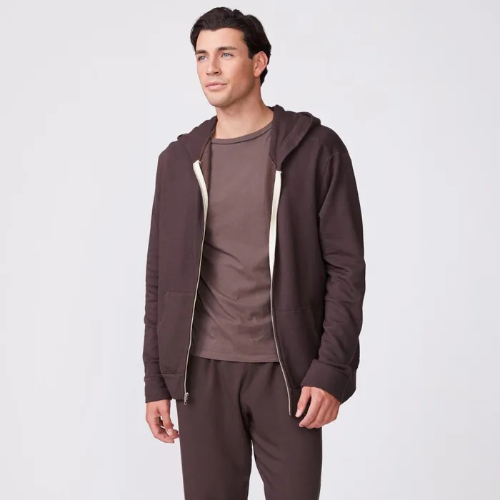 Men Sale MONROW Supersoft Fleece Zip Up Hoody Cocoa
