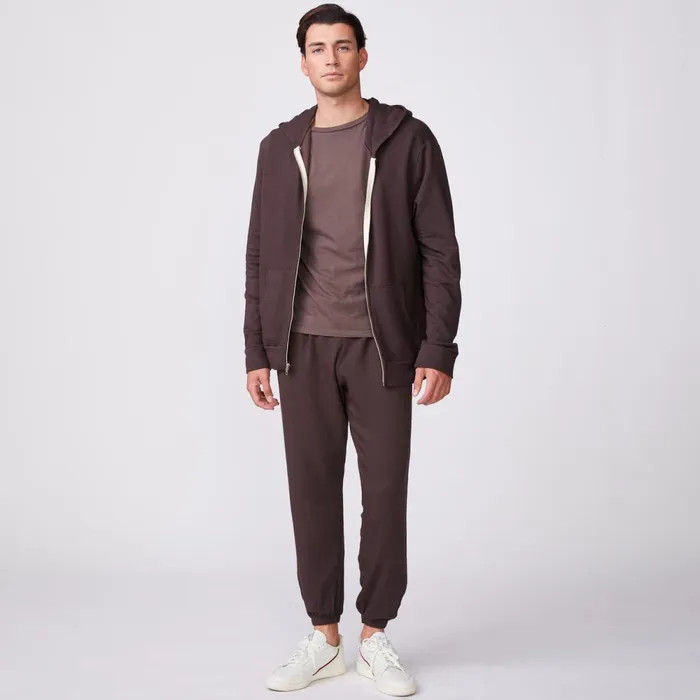 Men Sale MONROW Supersoft Fleece Zip Up Hoody Cocoa