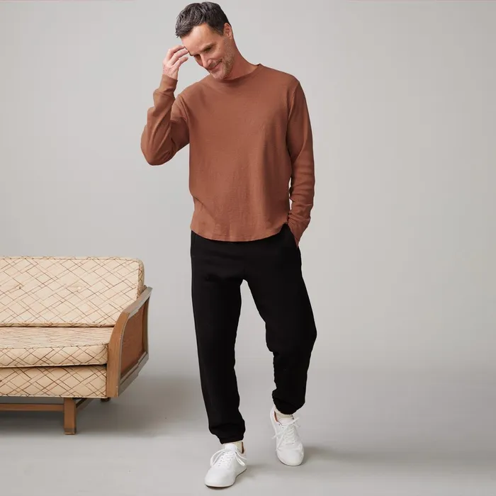 Men Sale MONROW Thermal Long Sleeve Crew Caramel