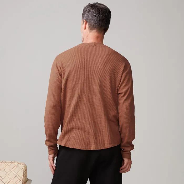 Men Sale MONROW Thermal Long Sleeve Crew Caramel