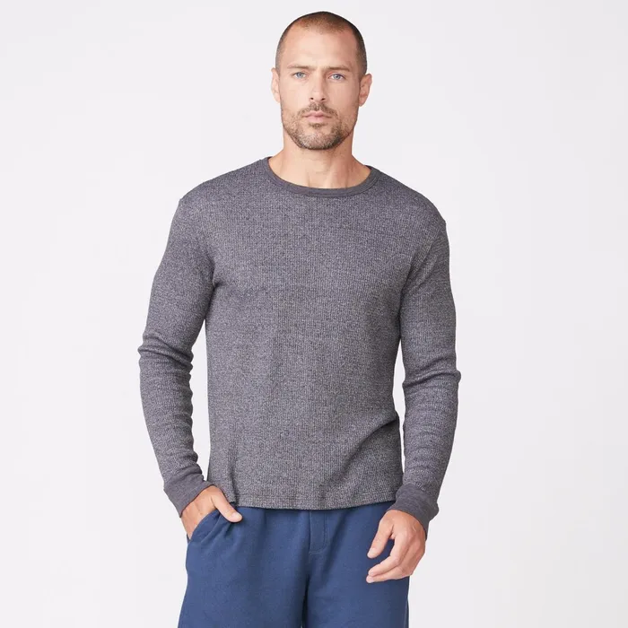 Men Sale MONROW Thermal Long Sleeve Crew Faded Black