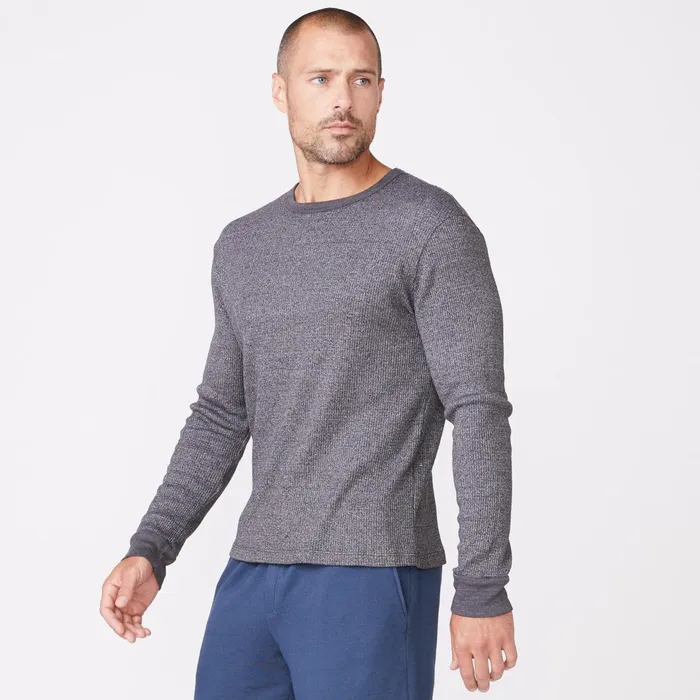 Men Sale MONROW Thermal Long Sleeve Crew Faded Black
