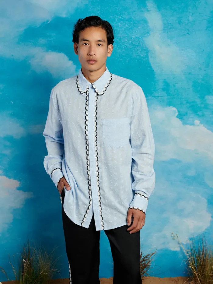 Men Saloon Scallop Shirt Baby Blue Sister Jane Shirts