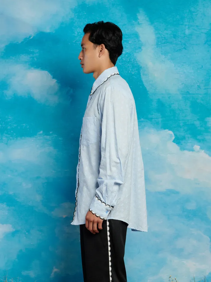 Men Saloon Scallop Shirt Baby Blue Sister Jane Shirts