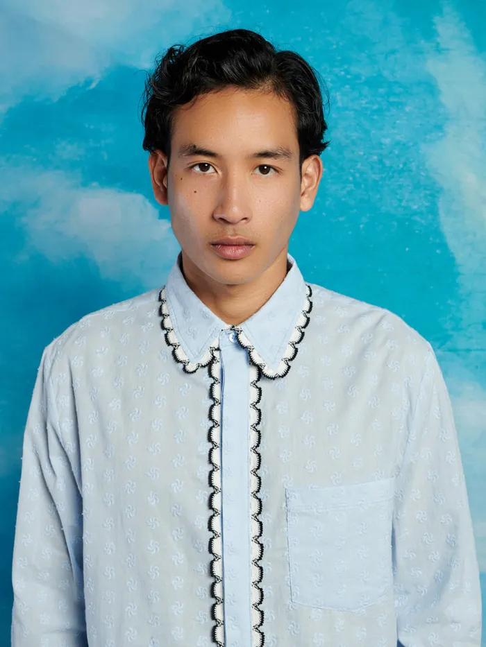 Men Saloon Scallop Shirt Baby Blue Sister Jane Shirts